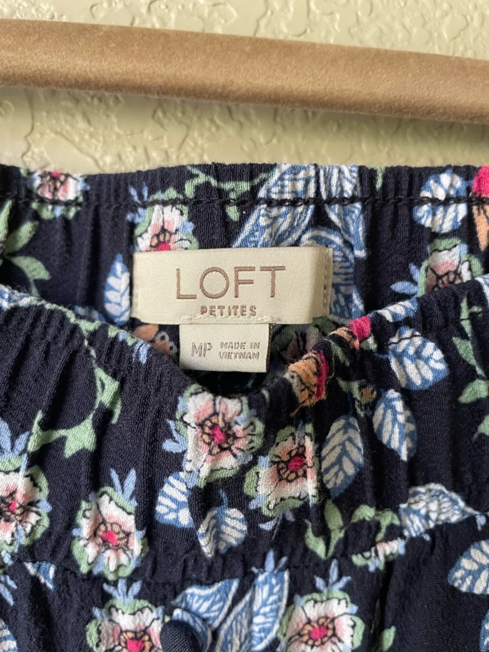 LOFT Petites Womens Medium MP Navy Floral Ruffle Hem Midi Rayon Skirt Modest